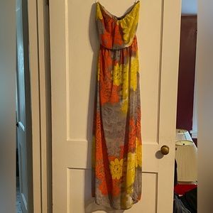 Strapless colorful flower maxi dress